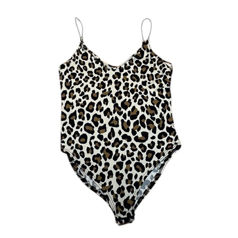 Trendy Leopard Bodysuit, elastic braid straps